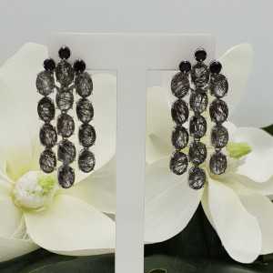 Silver earrings with black Rutielkwarts and black Onyx