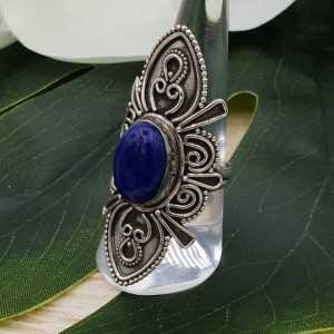 Silver ring with Lapis Lazuli and carved head 18 mm