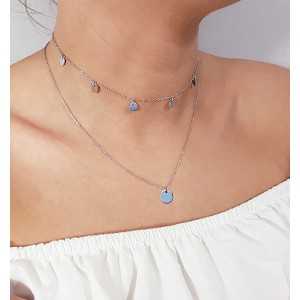 Silver choker necklace with round disc pendants