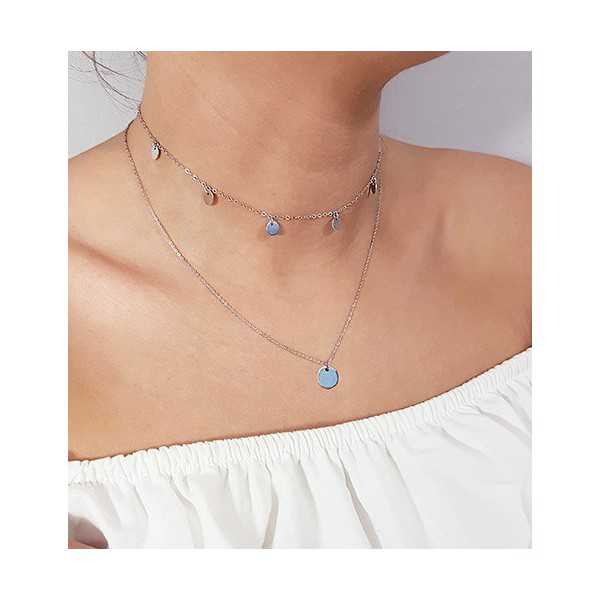 Silver choker necklace with round disc pendants
