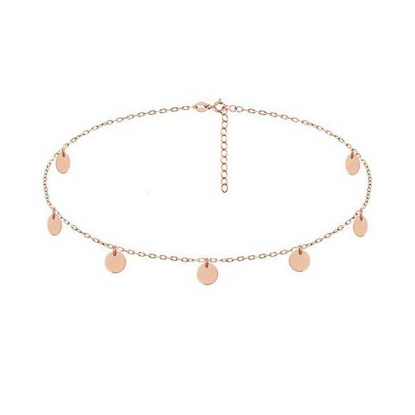 Rose gold plated choker necklace with round disc pendants