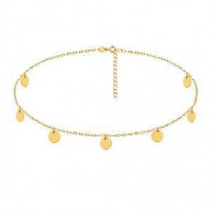 Gold plated choker necklace with round disc pendants