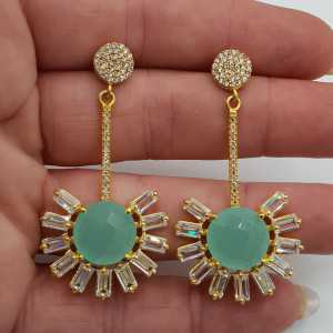 Gold plated earrings with aqua Chalcedony and Cz