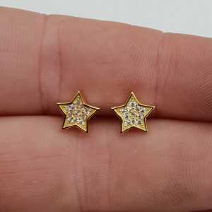 Gold plated oorknoppen star, set with Zirconia