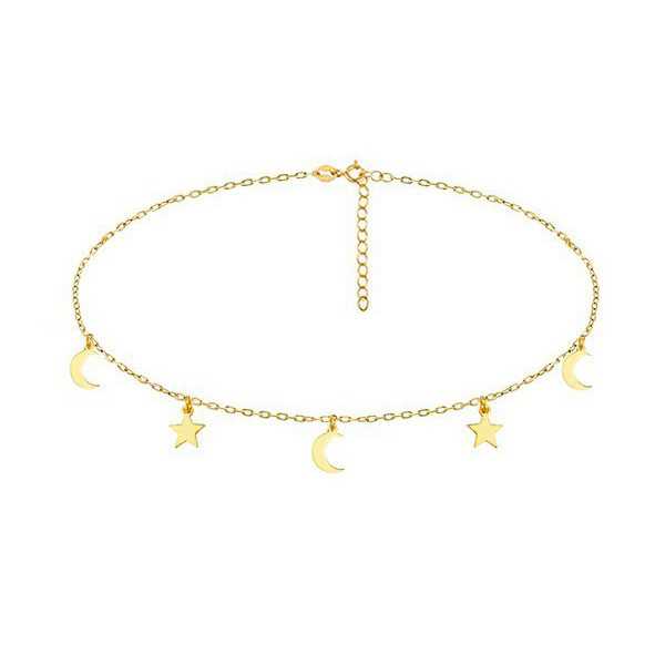 Gold plated choker necklace with stars and moons