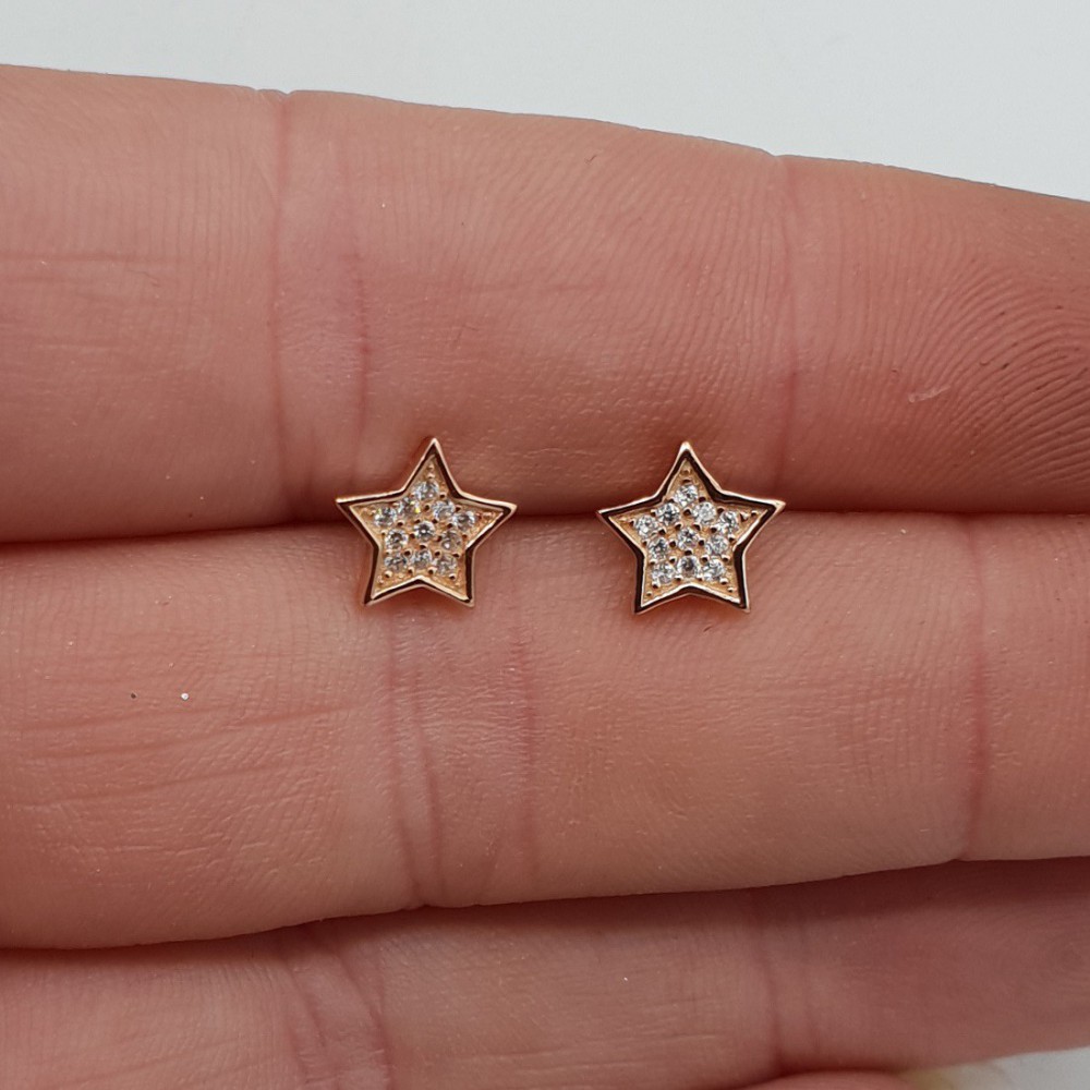 Rosé gold-plated oorknoppen star, set with Zirconia