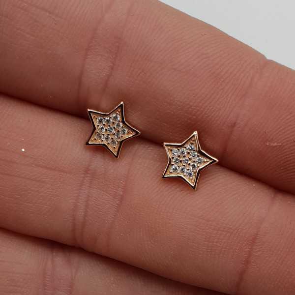 Rosé gold-plated oorknoppen star, set with Zirconia
