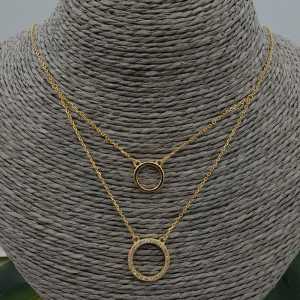 Gold plated double layer necklace with rings and Zirconia