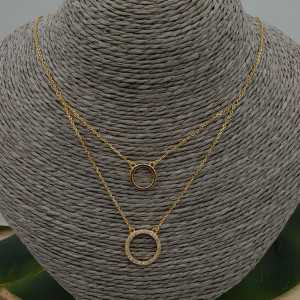 Gold plated double-layer-Halskette mit Ringen und Zirkonia