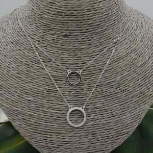 Silver double layer necklace with rings and Zirconia