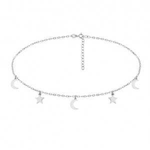 Silver choker necklace with stars and moons