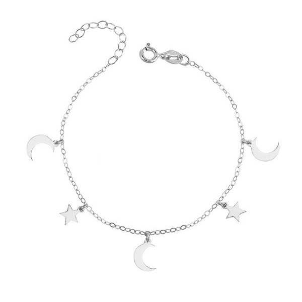 Silver bracelet with stars and moons