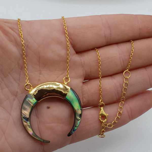 Gold plated necklace with half moon pendant of Abalone shell