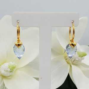 Gold plated creole with heart pendant and Aquamarine quartz briolet