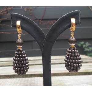 Gold-plated earrings drop of brown crystals and Smokey Topaz