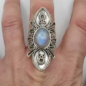 Silver ring with Moonstone and machined head 19 mm