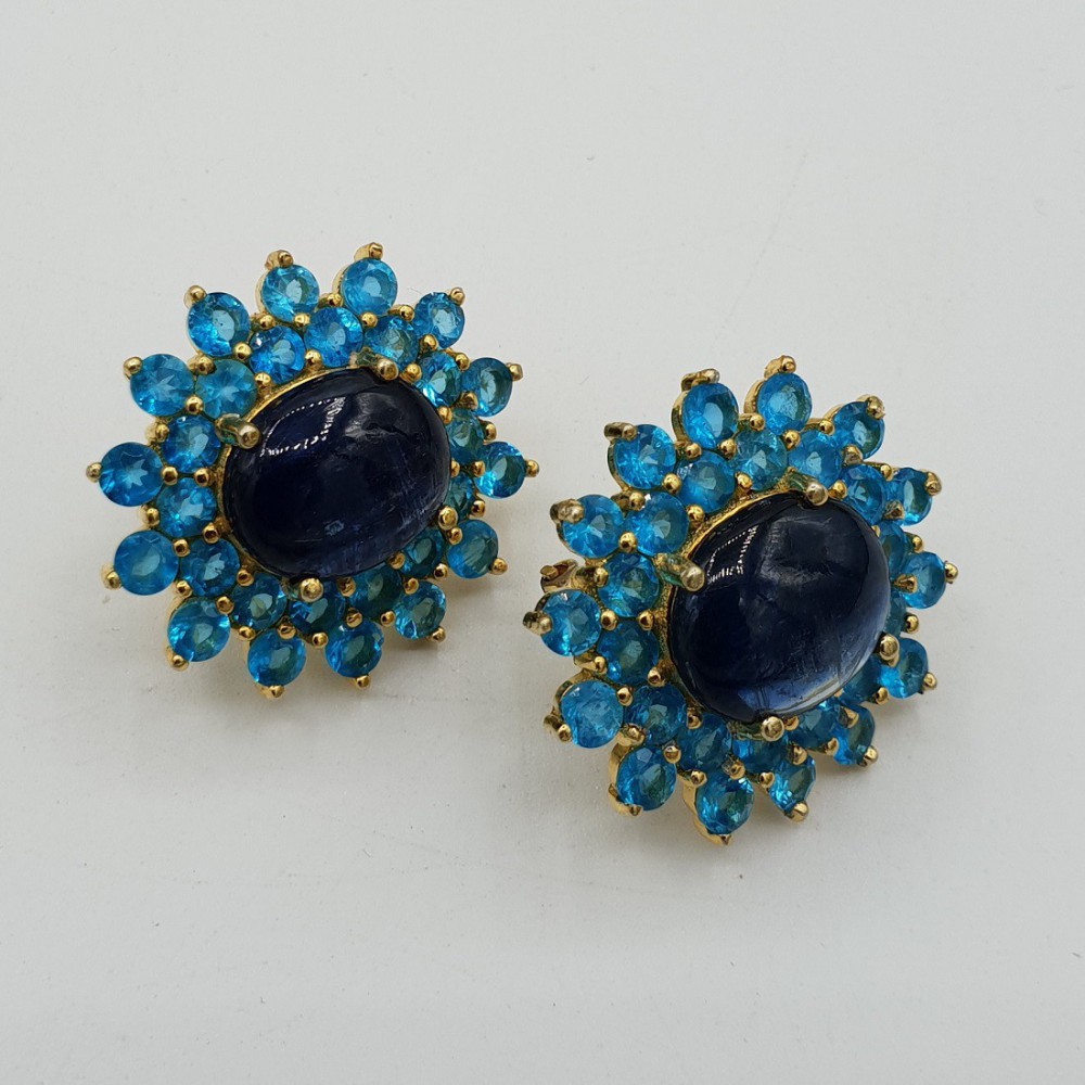 Gold plated earrings with Kyanite and Apatite