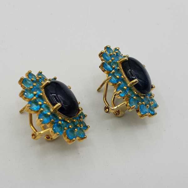 Gold plated earrings with Kyanite and Apatite