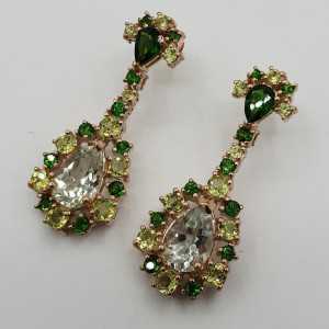 Rosé gold-plated earrings with green Amethyst Chroomdiopsiet and Peridot