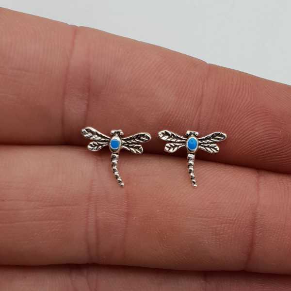 Silber Libellen oorknoppen mit blauen Emaille