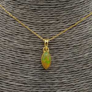Gold plated necklace with marquise Etiopische Opal pendant