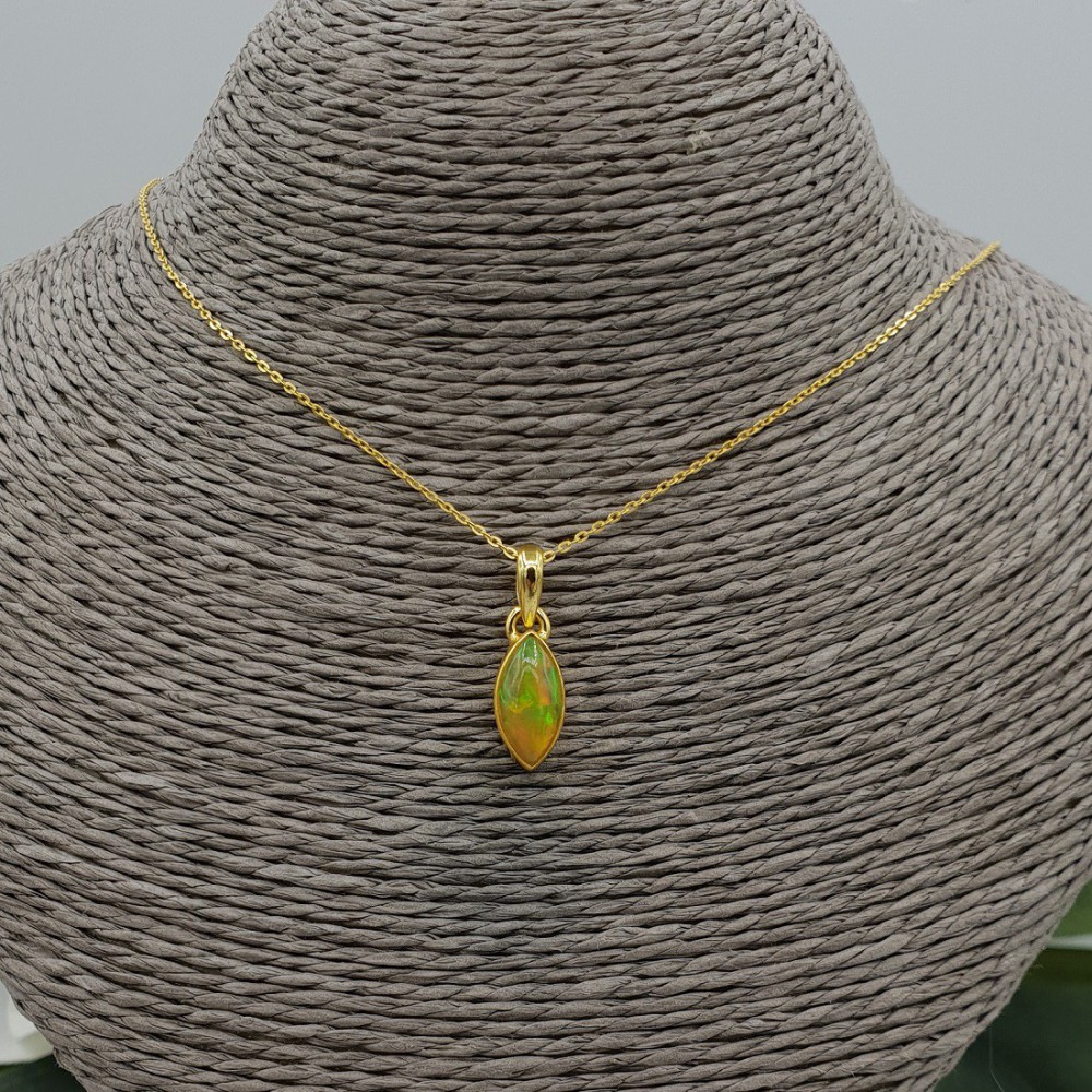 Gold plated necklace with marquise Etiopische Opal pendant