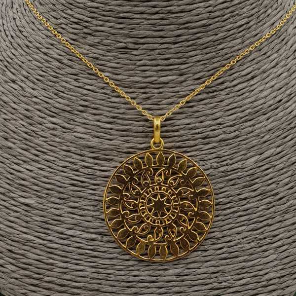 Gold plated necklace with large Mandala pendant