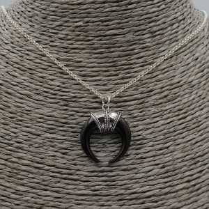 Silver necklace with black horn pendant