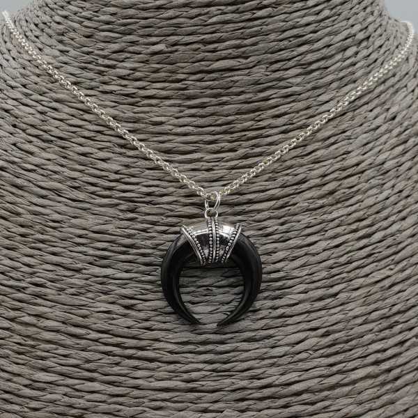 Silver necklace with black horn pendant