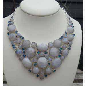 Silber Halskette-set mit blauem Topas und facettierten Mondstein