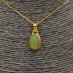Goud vergulde ketting met ovale Etiopische Opaal hanger