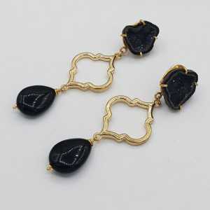 Gold plated earrings with Onyx and Agate geode