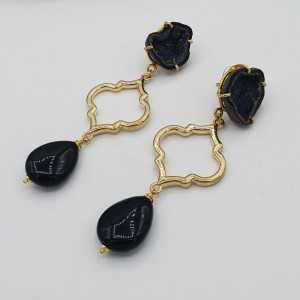 Gold plated earrings with Onyx and Agate geode