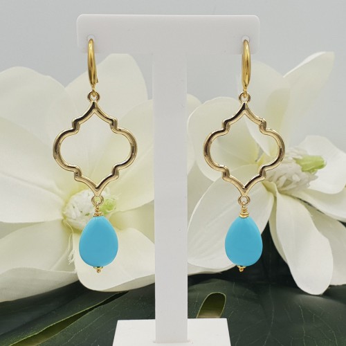Vergulde oorbellen met Turkoois briolet