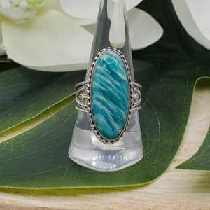 Silver ring with Amazonite set in carved setting 18.5 mm