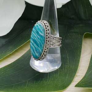 Silber ring mit Amazonit-set geschnitzte Einstellung 18,5 mm