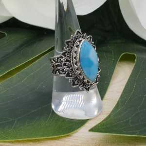 Silver ring with marquise Larimar edited setting 18 mm