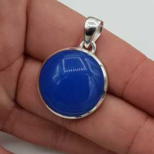 Silver pendant round blue Chalcedony