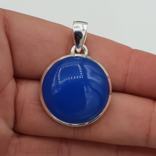 Zilveren hanger ronde blauw Chalcedoon