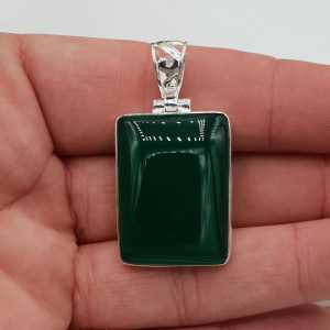Silver pendant set with a rectangular green Onyx