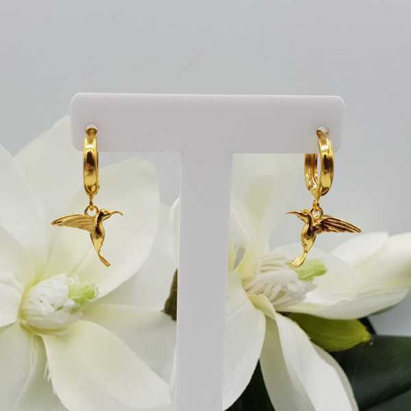 Gold-plated creoles with Hummingbird pendant