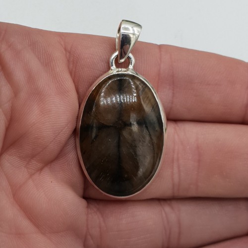 Zilveren hanger met ovale Chiastoliet