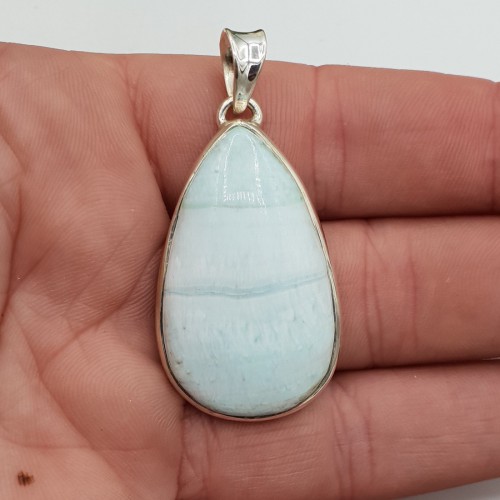 Zilveren hanger met druppelvormige cabochon blauwe Aragoniet