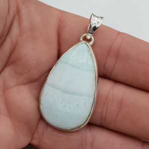 Silver pendant with drop-shaped cabochon blue Aragonite