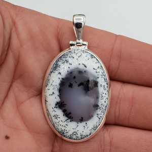 Silver edelsteenhanger with oval Dendrite Opal