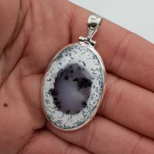 Silver edelsteenhanger with oval Dendrite Opal