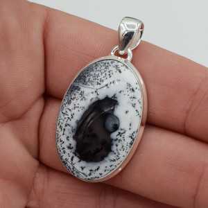 Silver pendant oval cabochon Dendrite Opal
