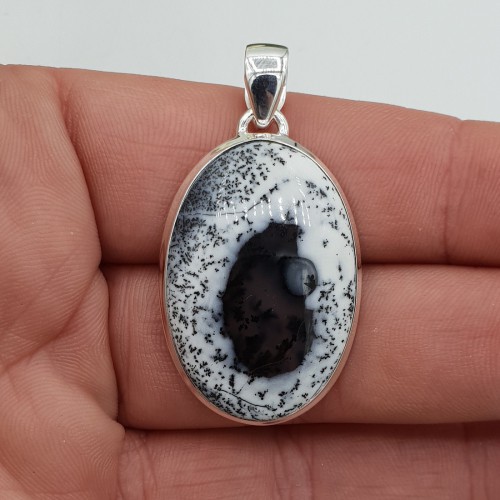 Zilveren hanger ovale cabochon Dendriet Opaal