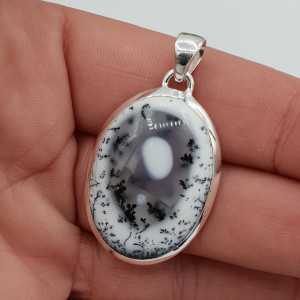 Silver pendant oval cabochon polished Dendrite Opal