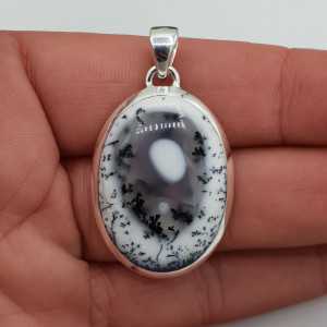 Silver pendant oval cabochon polished Dendrite Opal